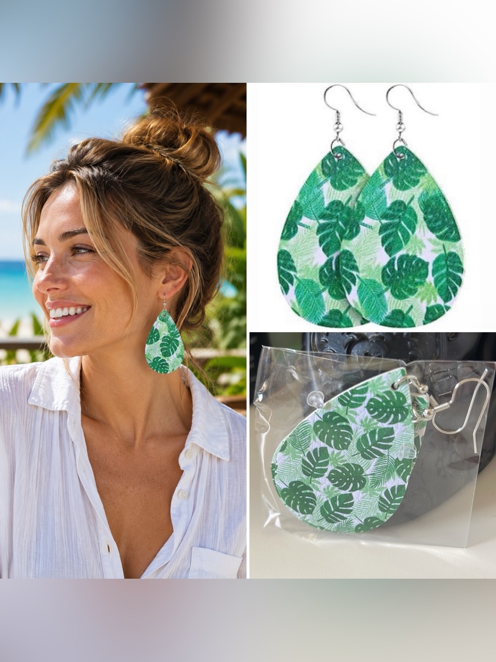 3/$15 Floral Tropical Faux Leather Vegan Leather Earrings Spring Summer Earrings